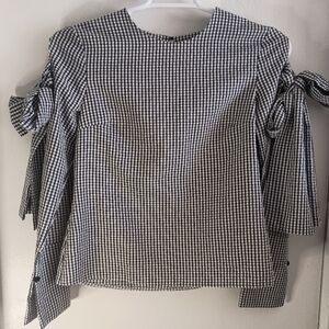 Boohoo Gingham Blouse With Sleeve Slits & Ties Black & White Women's - Size US 4